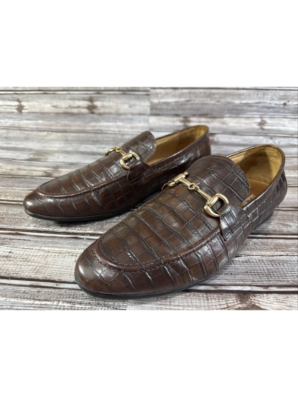 Salvatore Ferragamo Crocodile Horsebit Loafers Shoes Sz 44 EU 11 US Brown Italy